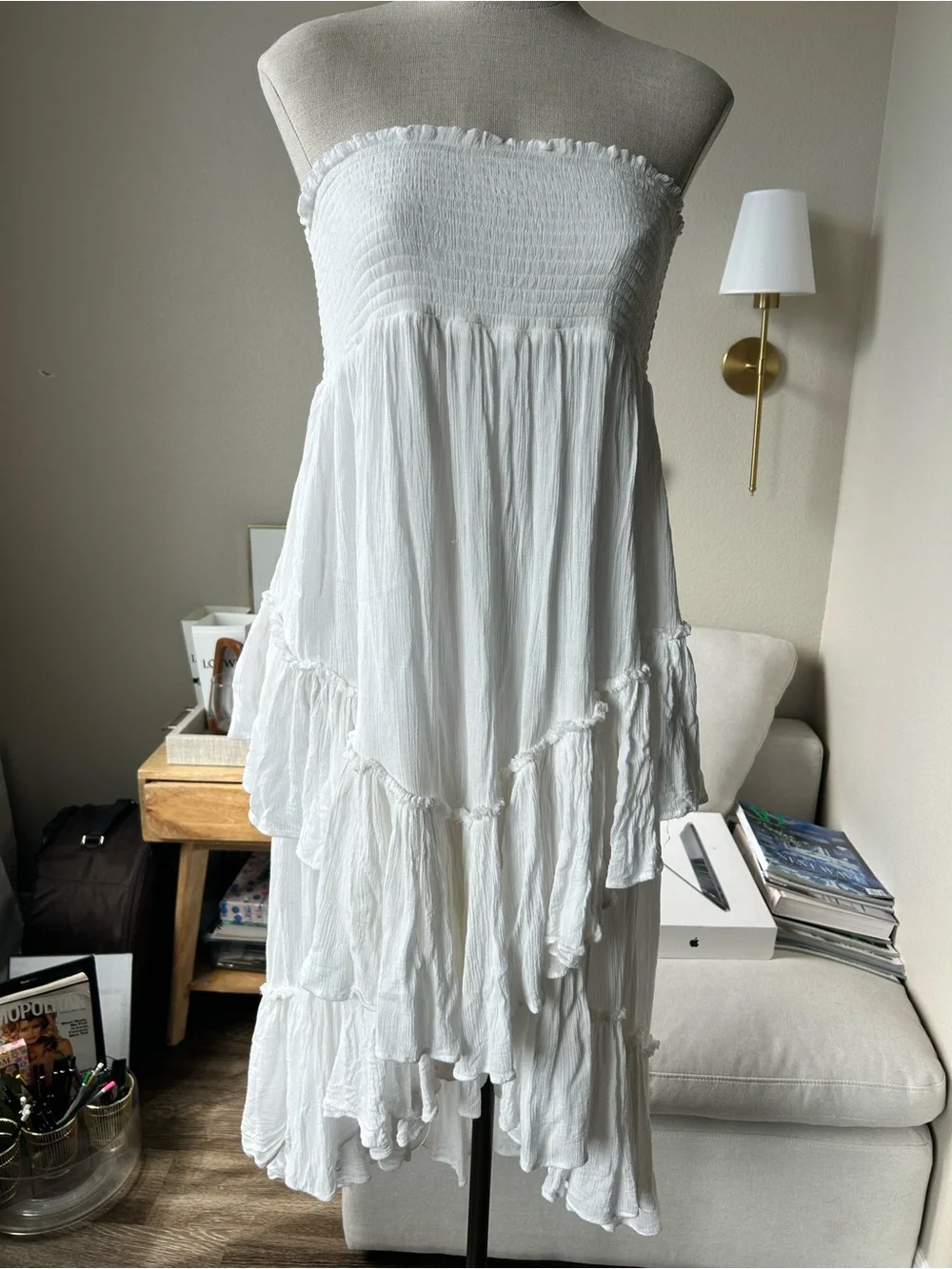 Free people White Strapless Tiered Midi Dress